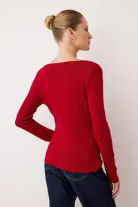TRENDYOLMİLLA Red Premium Yarn/Special Yarn Fitted Woolly Knitwear Cardigan - Image 4