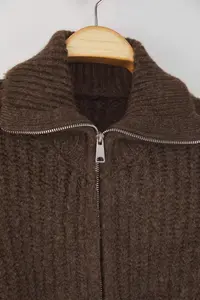 TRENDYOLMİLLA Wardrobe Essentials Brown Zippered Soft textured Wide Pattern Knitwear Cardigan| - Image 6