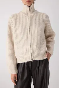 TRENDYOLMİLLA Wardrobe Essentials Stone Zippered Soft textured Wide Pattern Knitwear Cardigan| - Image 3