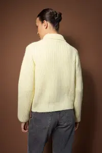 TRENDYOLMİLLA Wardrobe Essentials Yellow Zippered Soft textured Wide Pattern Knitwear Cardigan| - Image 4