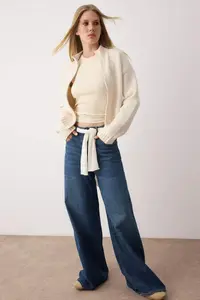 TRENDYOLMİLLA Stone Zippered Dog collar Soft textured Mink sequined Knitwear Cardigan - Image 3