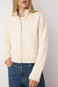 TRENDYOLMİLLA Stone Zippered Dog collar Soft textured Mink sequined Knitwear Cardigan - Image 4