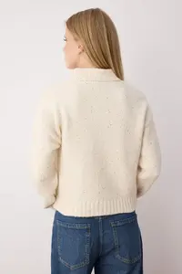 TRENDYOLMİLLA Stone Zippered Dog collar Soft textured Mink sequined Knitwear Cardigan - Image 5