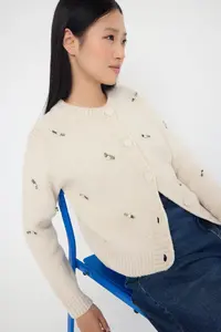 TRENDYOLMİLLA Teen Stone Crop Rose Embroidered Soft textured Knitwear Cardigan