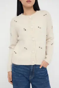 TRENDYOLMİLLA Teen Stone Crop Rose Embroidered Soft textured Knitwear Cardigan - Image 3