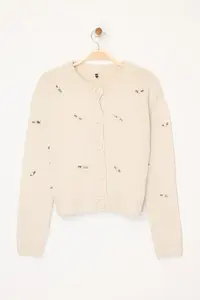 TRENDYOLMİLLA Teen Stone Crop Rose Embroidered Soft textured Knitwear Cardigan - Image 5
