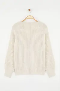 TRENDYOLMİLLA Beige Shirt Collar Garnished Soft textured Wide Pattern Knitwear Cardigan - Image 6