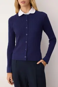 TRENDYOLMİLLA Navy Blue Mercerized Look Hair Knitting Shirt Garnished Premium/Special Yarn Knitwear Cardigan - Image 3