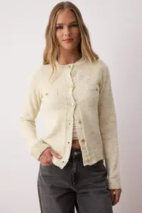 TRENDYOLMİLLA Beige gradient Patterned Soft textured Knitwear Cardigan