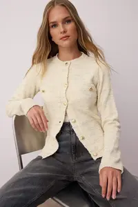 TRENDYOLMİLLA Beige gradient Patterned Soft textured Knitwear Cardigan - Image 2