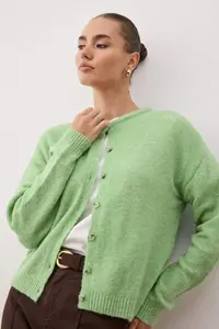 TRENDYOLMİLLA Wardrobe Essentials Light Green Soft textured Knitwear Cardigan |