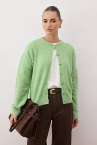 TRENDYOLMİLLA Wardrobe Essentials Light Green Soft textured Knitwear Cardigan | - Image 2