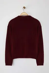 TRENDYOLMİLLA Burgundy Woolly Basic Polo Shirt Collar Knitwear Cardigan | - Image 6
