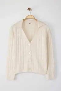 TRENDYOLMİLLA Ecru Woolly Basic Polo Shirt Collar Knitwear Cardigan | - Image 5
