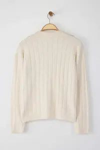 TRENDYOLMİLLA Ecru Woolly Basic Polo Shirt Collar Knitwear Cardigan | - Image 6