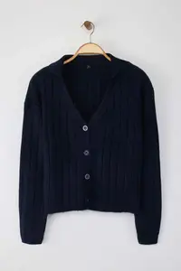 TRENDYOLMİLLA Navy Blue Woolly Basic Polo Shirt Collar Knitwear Cardigan | - Image 5