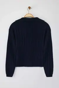 TRENDYOLMİLLA Navy Blue Woolly Basic Polo Shirt Collar Knitwear Cardigan | - Image 6