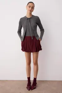 TRENDYOLMİLLA Dark Gray Mercerized Look Collar Binding Detailed Fitted/Bodysuit hugging Knitwear Cardigan - Image 2