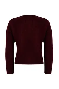 TRENDYOLMİLLA Burgundy Square Neck Lace Garnished Knitwear Cardigan-Blouse Soft textured Knitwear Set - Image 10