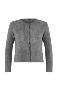 TRENDYOLMİLLA Gray Premium/Special Yarn Square Neck Lace Garnished Knitwear 2 Sets Cardigan-Blouse Knitwear Set - Image 5