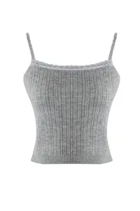 TRENDYOLMİLLA Gray Premium/Special Yarn Square Neck Lace Garnished Knitwear 2 Sets Cardigan-Blouse Knitwear Set - Image 6