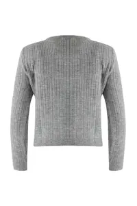 TRENDYOLMİLLA Gray Premium/Special Yarn Square Neck Lace Garnished Knitwear 2 Sets Cardigan-Blouse Knitwear Set - Image 8