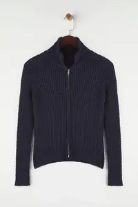 TRENDYOLMİLLA Wardrobe Essentials Navy Blue Zippered Dog collar Soft textured Cotton Knitwear Cardigan - Image 5