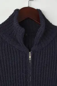 TRENDYOLMİLLA Wardrobe Essentials Navy Blue Zippered Dog collar Soft textured Cotton Knitwear Cardigan - Image 6