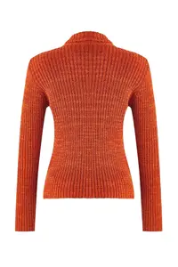 TRENDYOLMİLLA Wardrobe Essentials Orange Zippered Dog collar Soft textured Cotton Knitwear Cardigan - Image 6