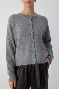 TRENDYOLMİLLA Wardrobe Essentials Anthracite Alpaca Wool Blend Wide Pattern Knitwear Cardigan | - Image 3