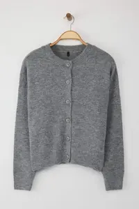 TRENDYOLMİLLA Wardrobe Essentials Anthracite Alpaca Wool Blend Wide Pattern Knitwear Cardigan | - Image 5