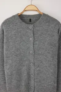 TRENDYOLMİLLA Wardrobe Essentials Anthracite Alpaca Wool Blend Wide Pattern Knitwear Cardigan | - Image 6