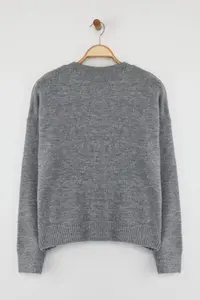 TRENDYOLMİLLA Wardrobe Essentials Anthracite Alpaca Wool Blend Wide Pattern Knitwear Cardigan | - Image 7