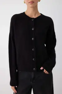 TRENDYOLMİLLA Wardrobe Essentials Black Alpaca Wool Blend Wide Pattern Knitwear Cardigan | - Image 3