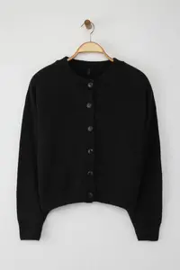 TRENDYOLMİLLA Wardrobe Essentials Black Alpaca Wool Blend Wide Pattern Knitwear Cardigan | - Image 5