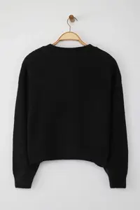 TRENDYOLMİLLA Wardrobe Essentials Black Alpaca Wool Blend Wide Pattern Knitwear Cardigan | - Image 7