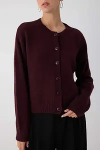 TRENDYOLMİLLA Wardrobe Essentials Burgundy Alpaca Wool Blend Wide Pattern Knitwear Cardigan | - Image 3