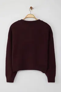 TRENDYOLMİLLA Wardrobe Essentials Burgundy Alpaca Wool Blend Wide Pattern Knitwear Cardigan | - Image 7