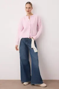 TRENDYOLMİLLA Wardrobe Essentials Lilac Alpaca Wool Blend Wide Pattern Knitwear Cardigan | - Image 2