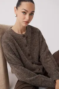 TRENDYOLMİLLA Wardrobe Essentials Mink Alpaca Wool Blend Wide Pattern Knitwear Cardigan |