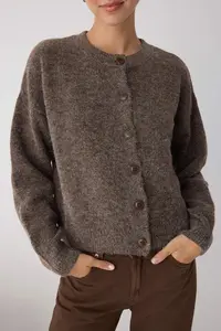 TRENDYOLMİLLA Wardrobe Essentials Mink Alpaca Wool Blend Wide Pattern Knitwear Cardigan | - Image 3