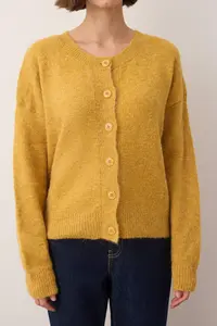 TRENDYOLMİLLA Wardrobe Essentials Mustard Alpaca Wool Blend Wide Pattern Knitwear Cardigan | - Image 3