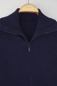 TRENDYOLMİLLA Wardrobe Essentials Navy Blue Soft textured Wide Pattern Zippered Knitwear Cardigan | - Image 6