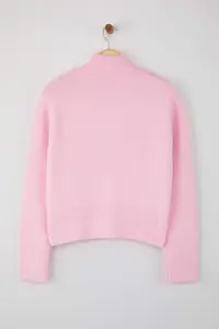 TRENDYOLMİLLA Wardrobe Essentials Pink Soft textured Wide Pattern Zippered Knitwear Cardigan | - Image 6