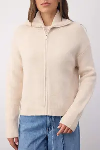 TRENDYOLMİLLA Wardrobe Essentials Stone Soft textured Wide Pattern Zippered Knitwear Cardigan | - Image 3
