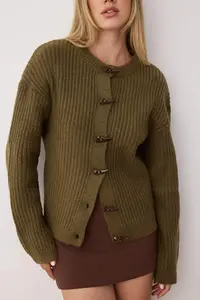 TRENDYOLMİLLA Khaki Soft textured Button Detailed Knitwear Cardigan - Image 3