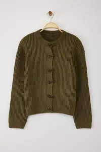 TRENDYOLMİLLA Khaki Soft textured Button Detailed Knitwear Cardigan - Image 5