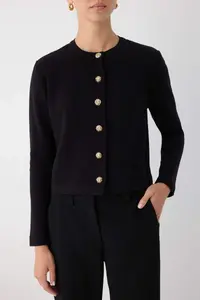 TRENDYOLMİLLA Wardrobe Essentials Black Button Detailed Crop Premium/Special Yarn Knitwear Cardigan | - Image 3