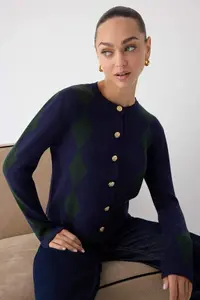 TRENDYOLMİLLA Wardrobe Essentials Navy Blue*001 Baklava Patterned buttoned Premium Yarn Knitwear Cardigan | - Image 2