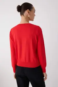 TRENDYOLMİLLA Wardrobe Essentials Red Premium Yarn Mercerized Look Crew Neck Knitwear Cardigan| - Image 4